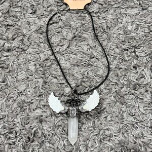 Silver Winged Crystal Pendant Necklace
